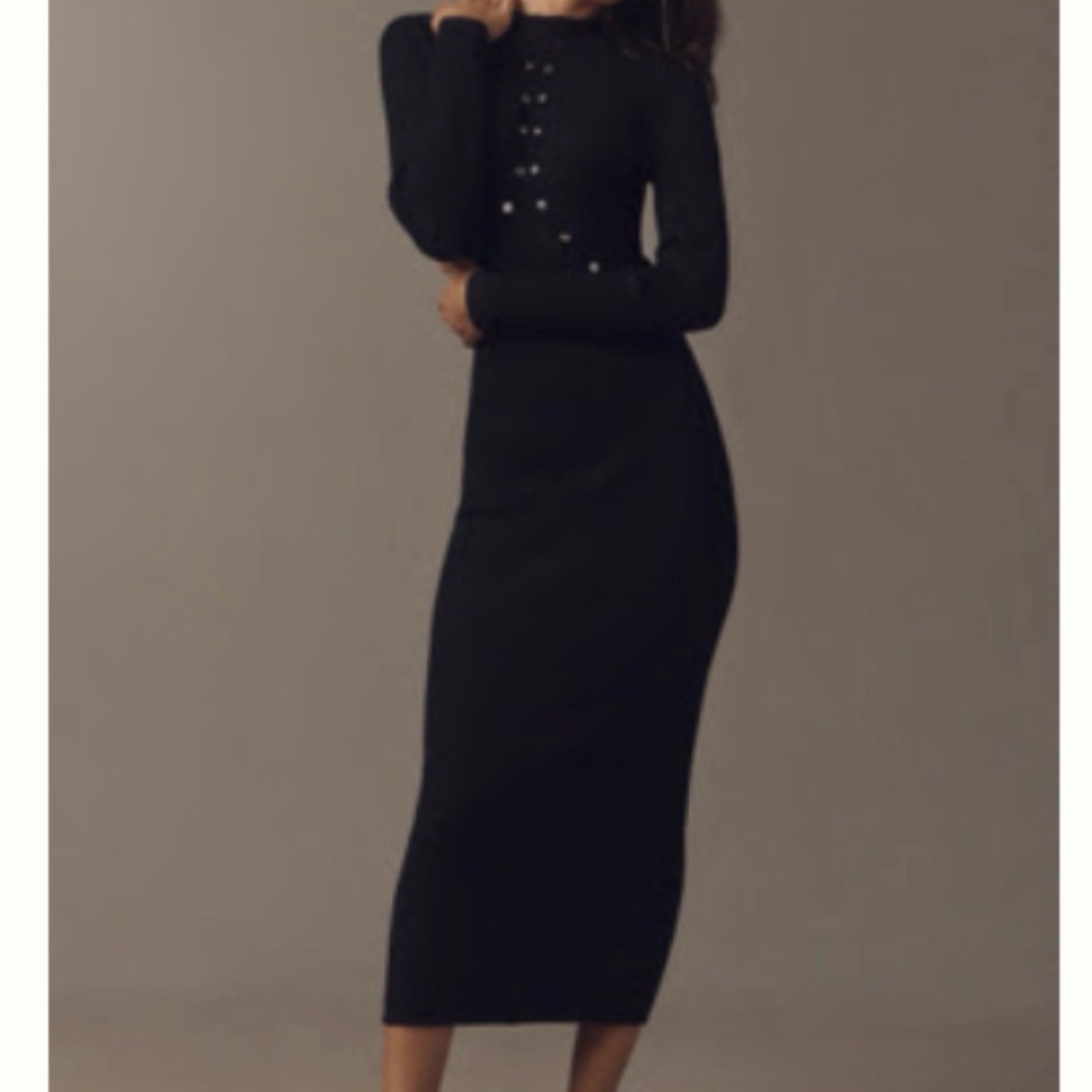 By Anthropologie Long-Sleeve Studded Mock Neck Sweater Dress